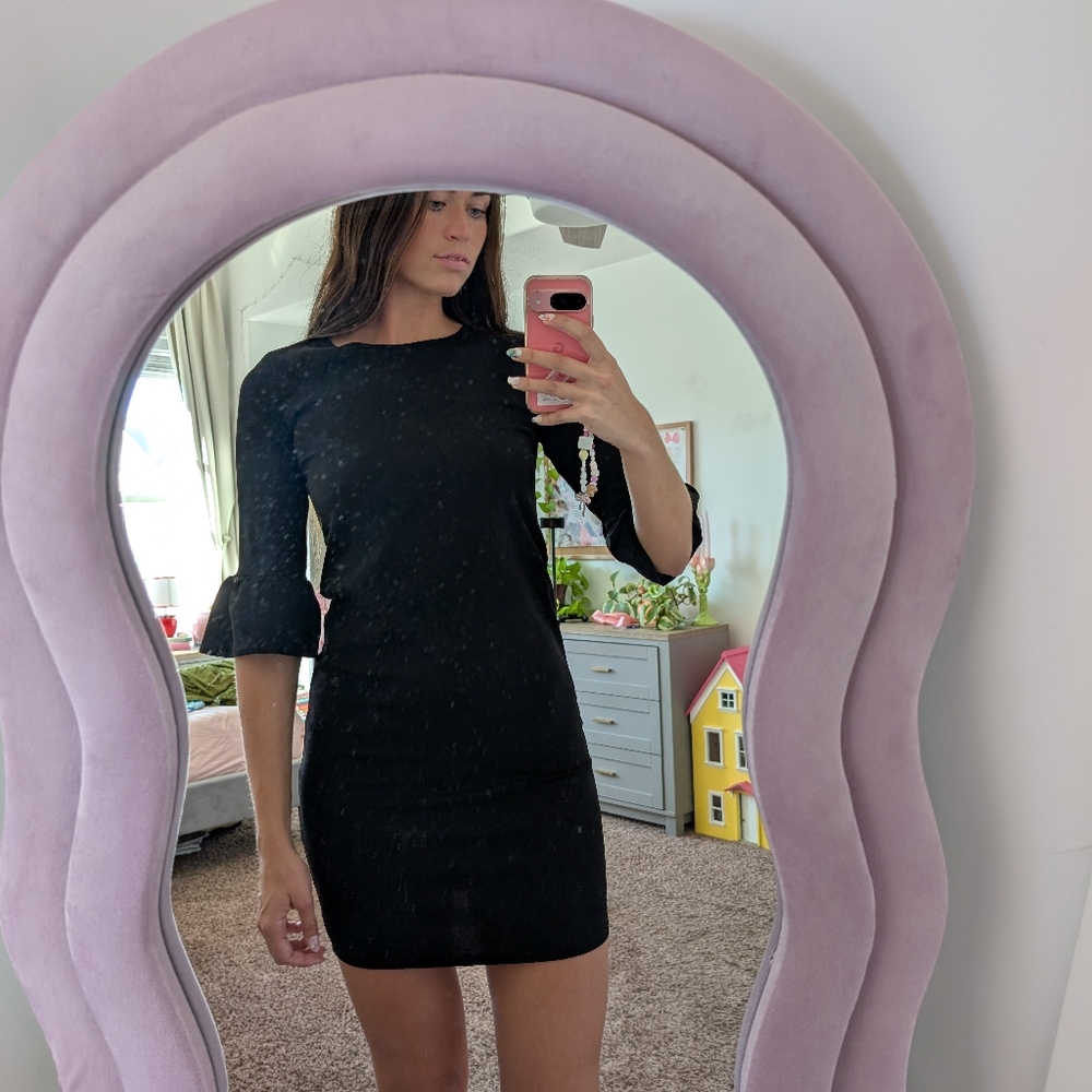 Elegant Black Ruffle Sleeve Dress Size Small